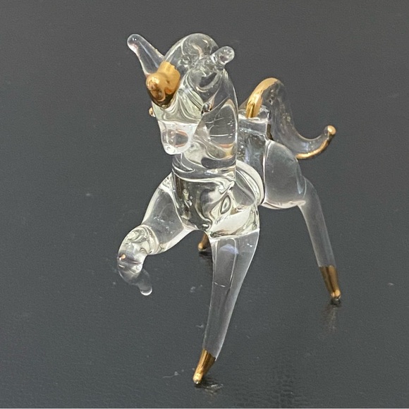 Vintage Clear Spun Glass Gold Gilt Unicorn Mini Figurine - Picture 5 of 11